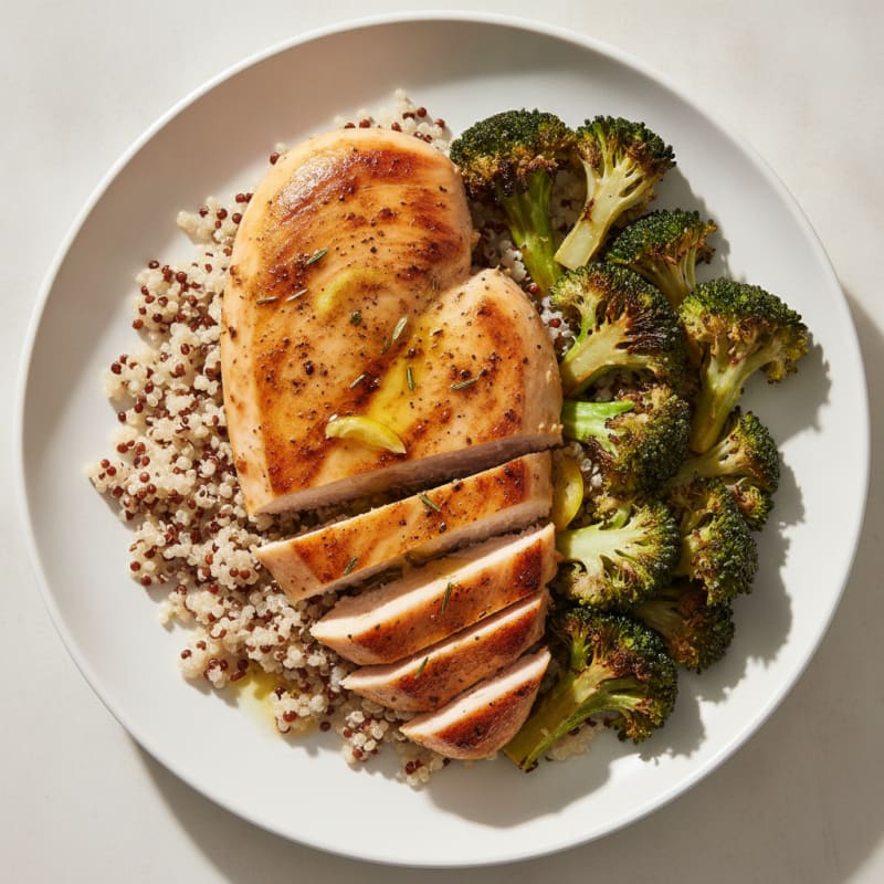 Grilled Chicken Breast with Quinoa and Roasted Broccoli