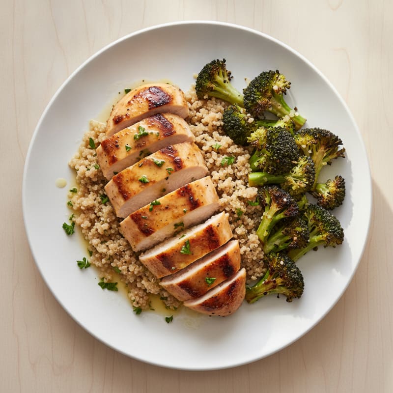 Grilled Chicken Breast with Quinoa and Roasted Broccoli
