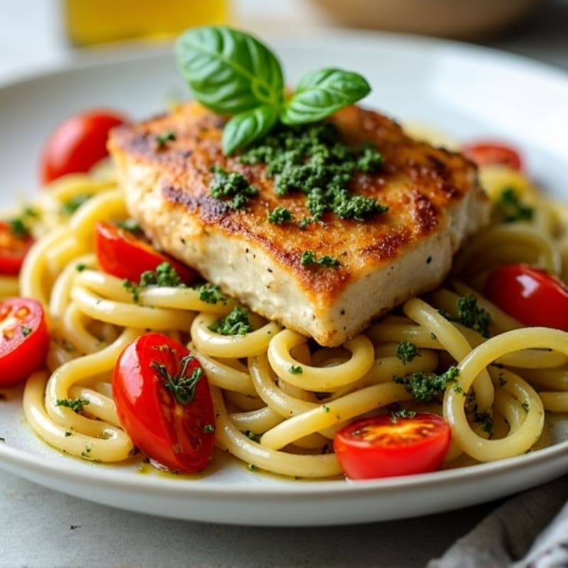 Chicken Pesto Pasta with Blistered Cherry Tomatoes