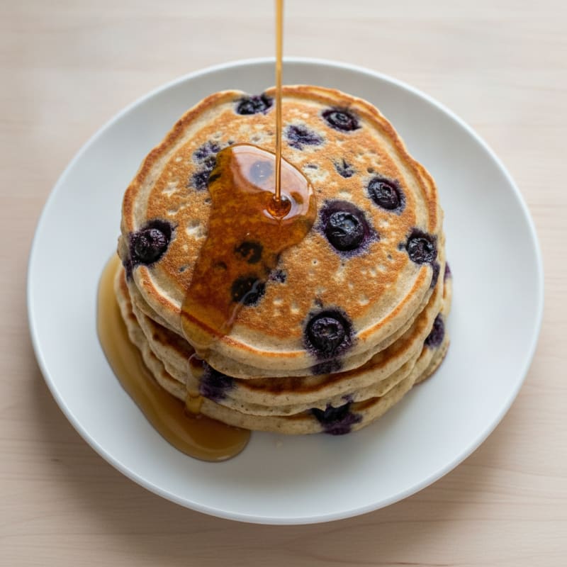 Blueberry Ricotta Pancakes with Maple Syrup