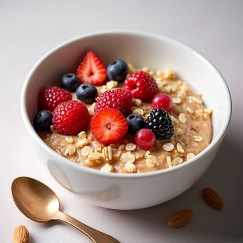 Creamy Protein Oatmeal with Fresh Berries and Crunchy Nuts