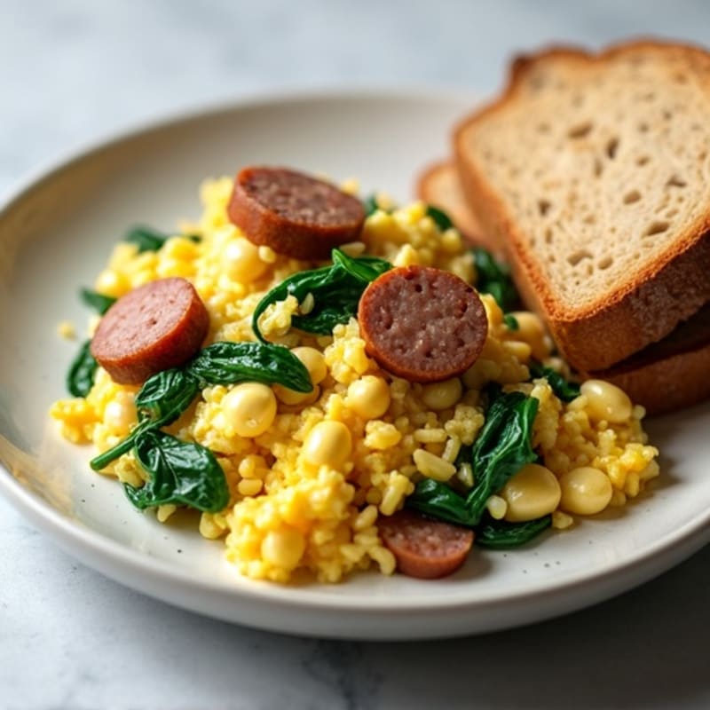 Egg White and Spinach Scramble with Turkey Sausage