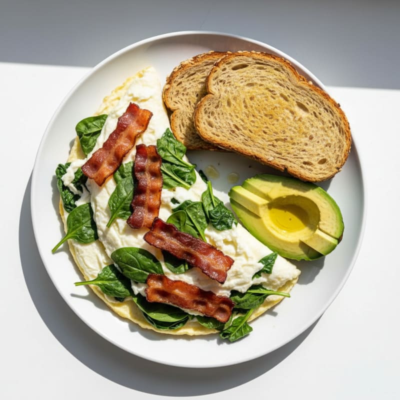 Egg White Spinach Omelet with Turkey Bacon