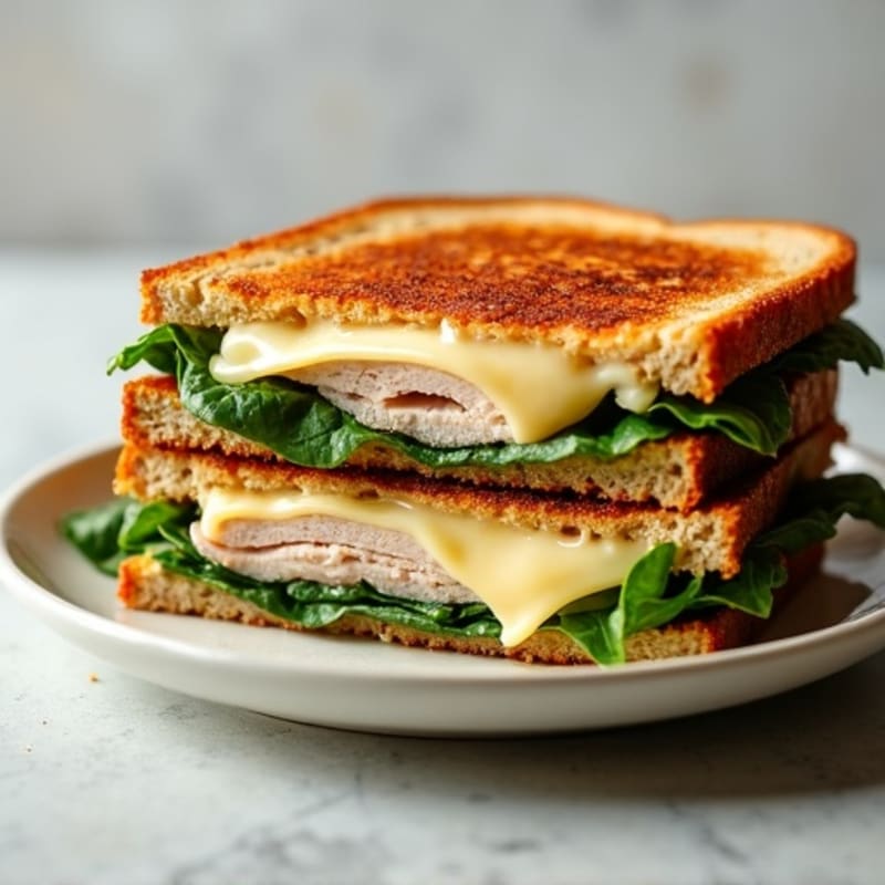 Crispy Whole Wheat Grilled Cheese with Lean Turkey and Spinach