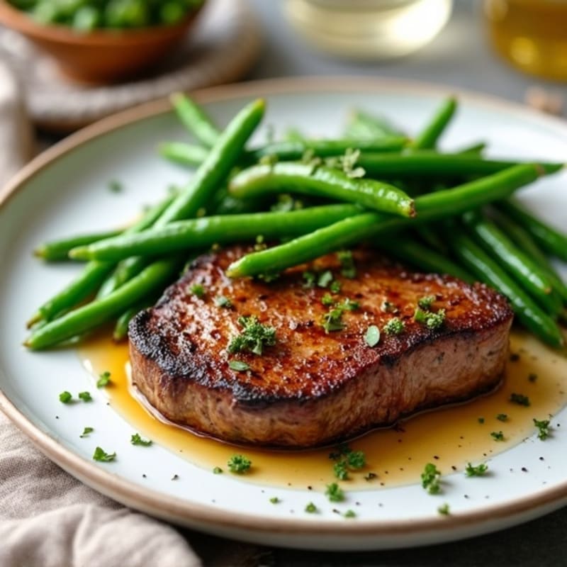 Pan-Seared Steak with Garlic Green Beans
