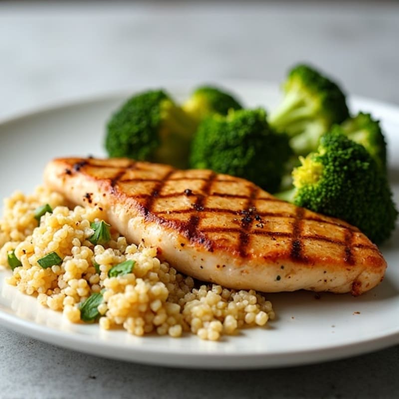 Grilled Chicken Breast with Quinoa and Roasted Broccoli