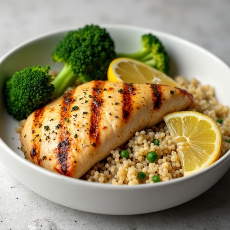 Grilled Lemon Garlic Chicken Breast with Quinoa and Roasted Broccoli