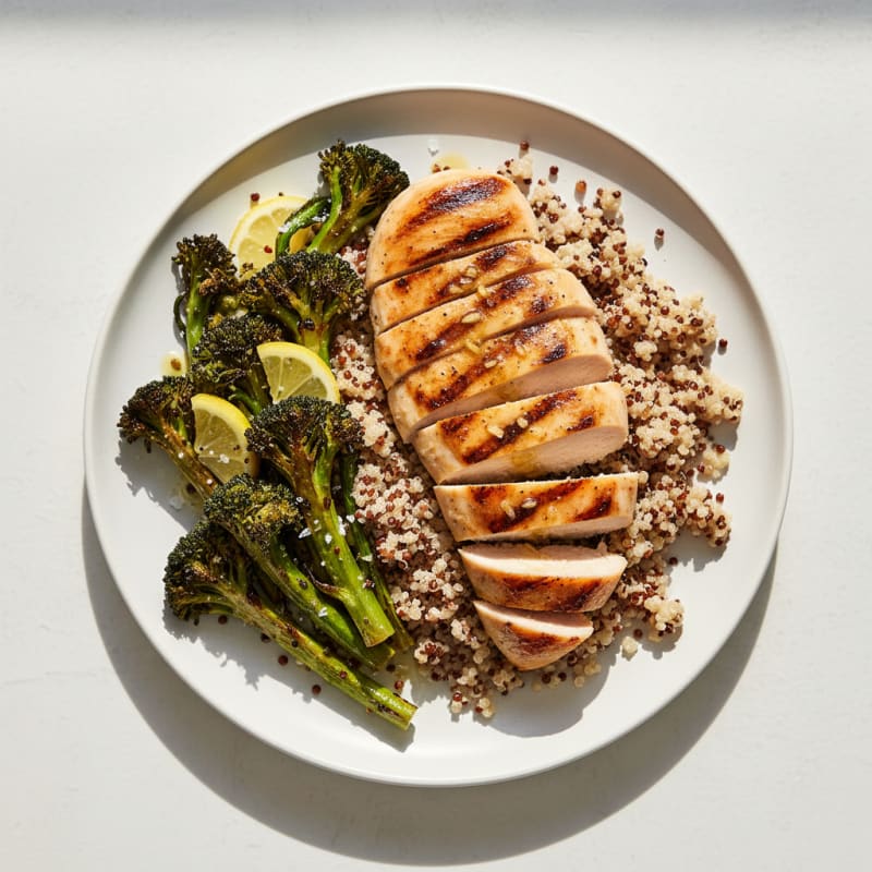 Grilled Chicken Breast with Quinoa and Roasted Broccoli