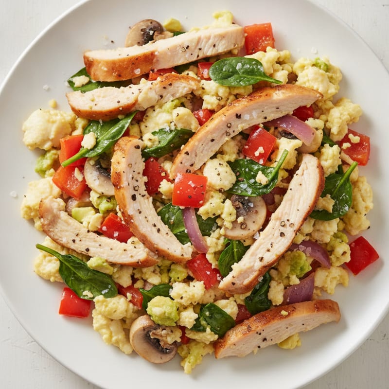 Egg White Veggie Scramble with Turkey Breast