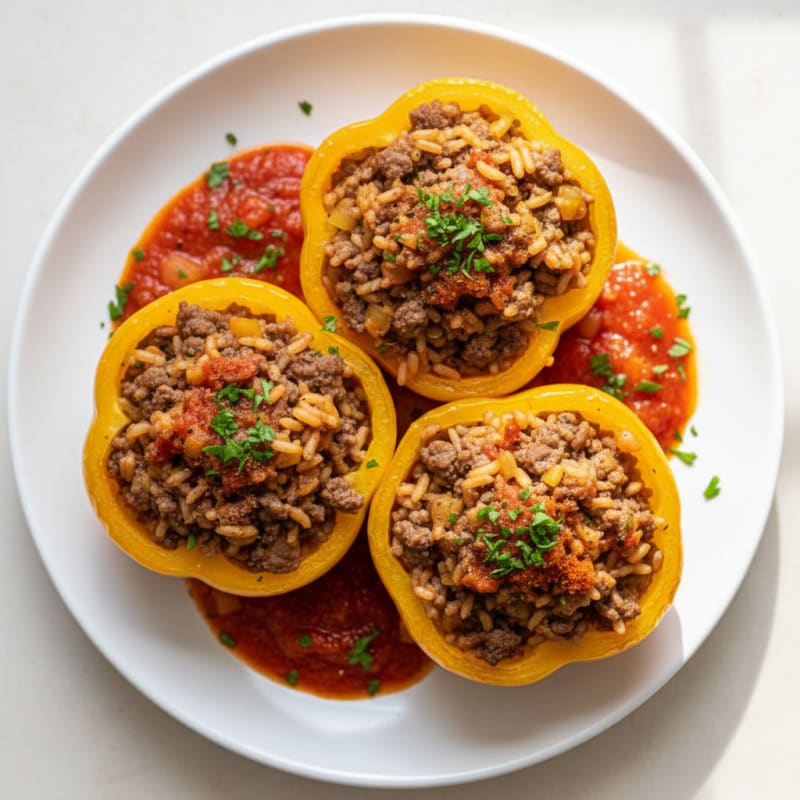 Golden Beef and Rice Stuffed Peppers