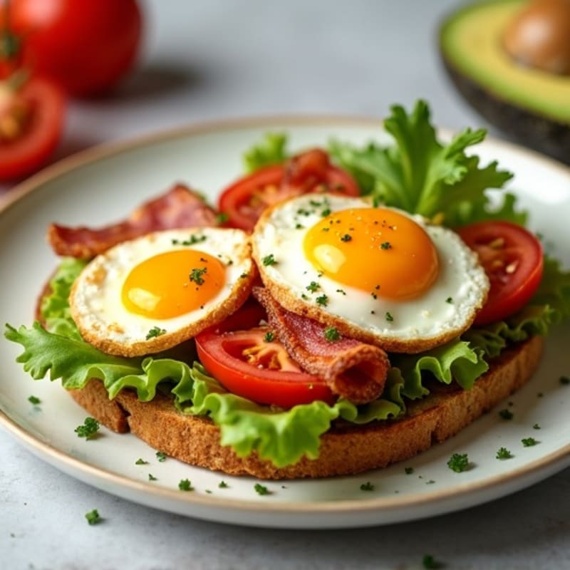 Creamy Avocado and Crispy Bacon Toast with Fresh Tomato and Lettuce