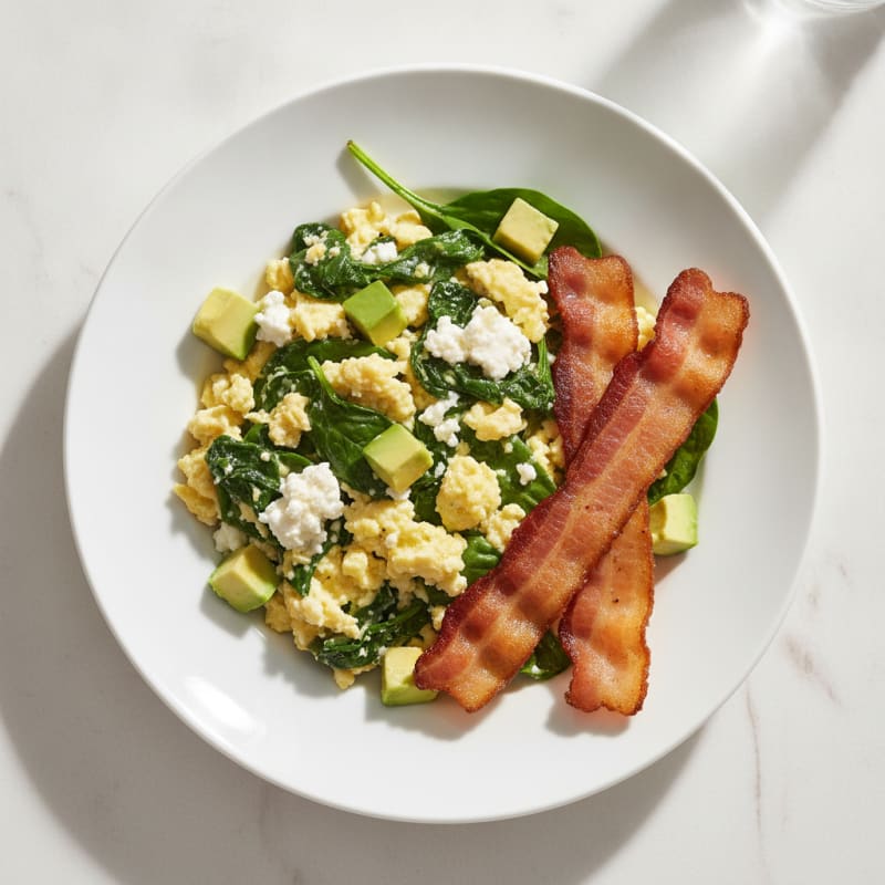 Cottage Cheese Scramble with Spinach and Turkey Bacon