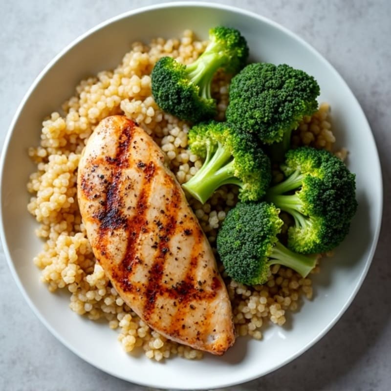 Grilled Chicken Breast with Quinoa and Roasted Broccoli