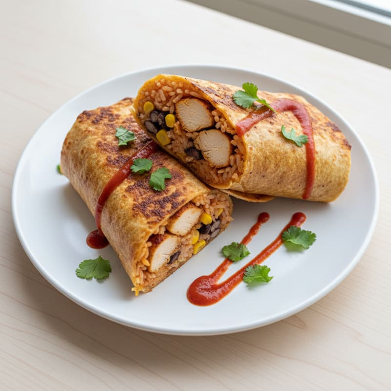 Spicy Air-Fried Chicken and Rice Burrito