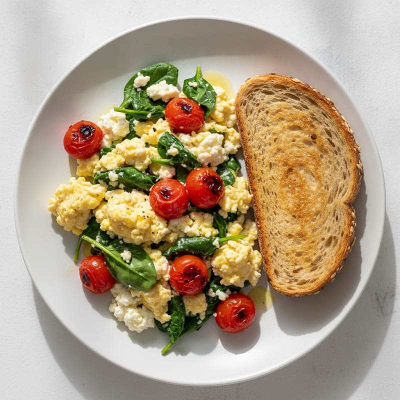 Cottage Cheese Scramble with Spinach and Cherry Tomatoes