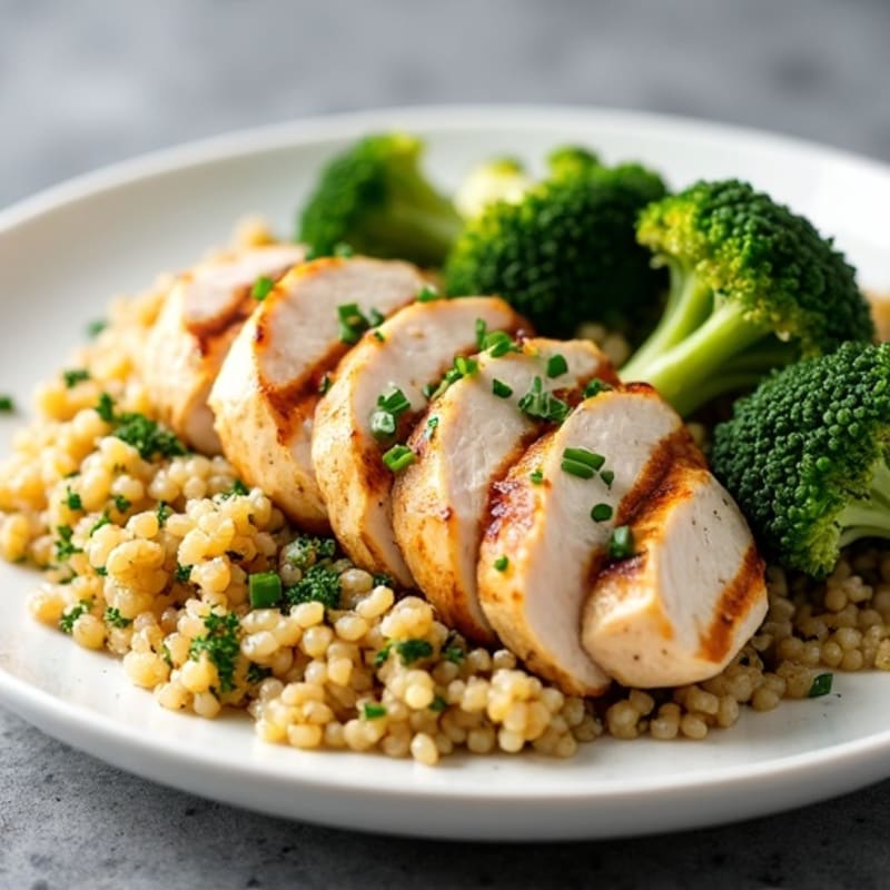 Grilled Chicken Breast with Quinoa and Roasted Broccoli