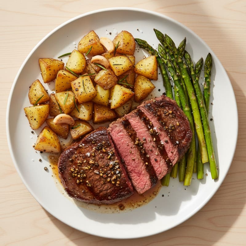 Charred Garlic-Herb Steak with Roasted Potatoes