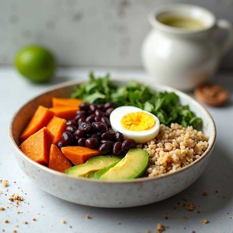Sweet Potato and Black Bean Power Bowl with Creamy Avocado Dressing