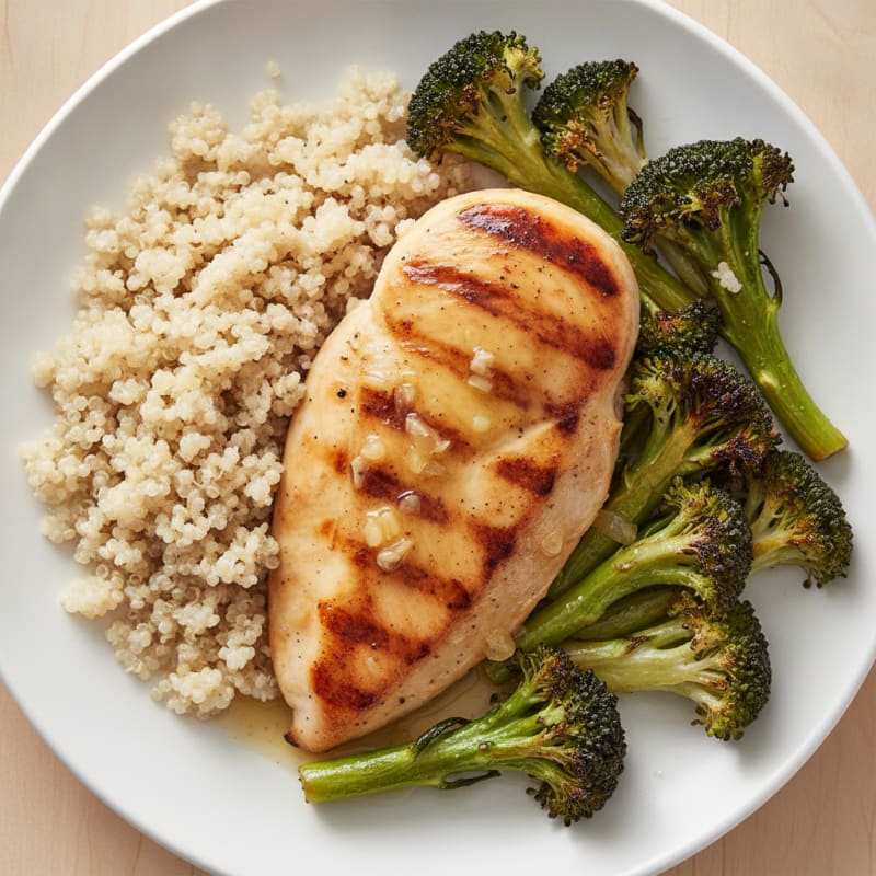 Grilled Lemon Garlic Chicken Breast with Quinoa and Roasted Broccoli