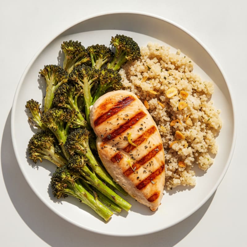 Grilled Chicken Breast with Roasted Broccoli and Quinoa