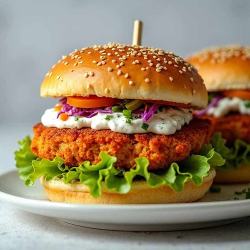 Crispy Buffalo Chicken Burgers with Creamy Blue Cheese Slaw
