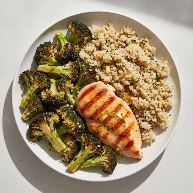 Grilled Chicken Breast with Roasted Broccoli and Quinoa