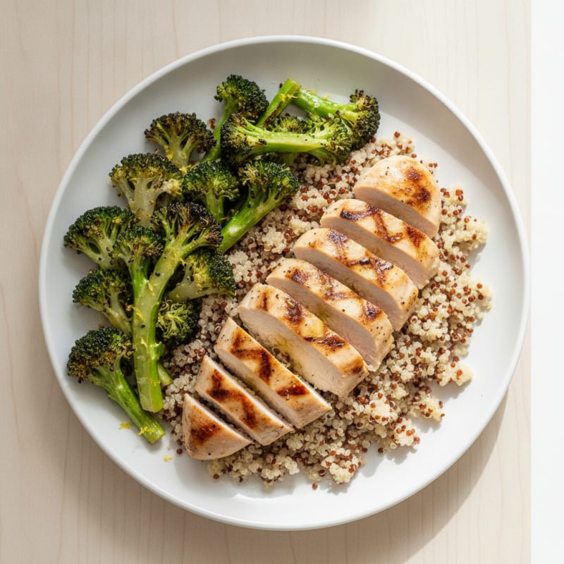 Grilled Chicken Breast with Quinoa and Roasted Broccoli