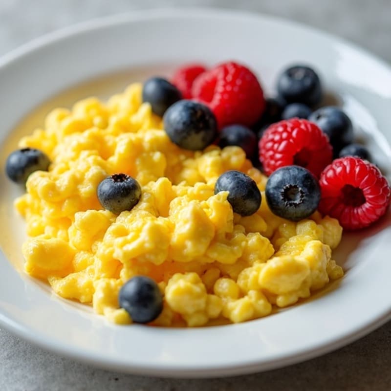Fluffy Scrambled Eggs with Fresh Berry Medley