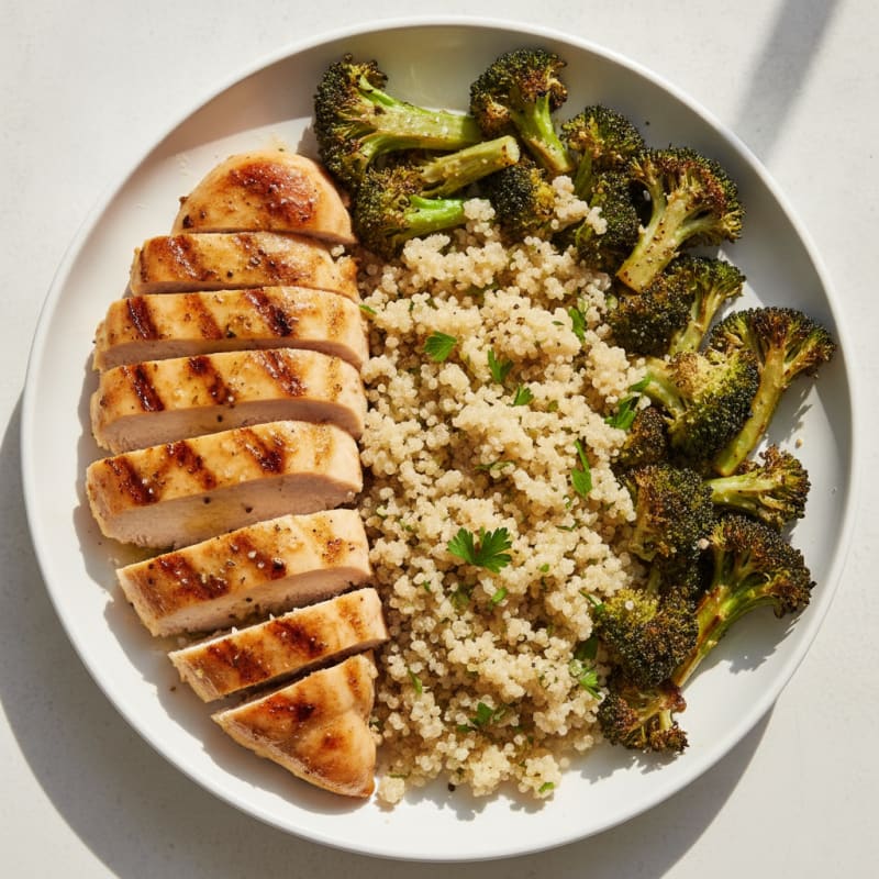 Grilled Chicken Breast with Quinoa and Roasted Broccoli