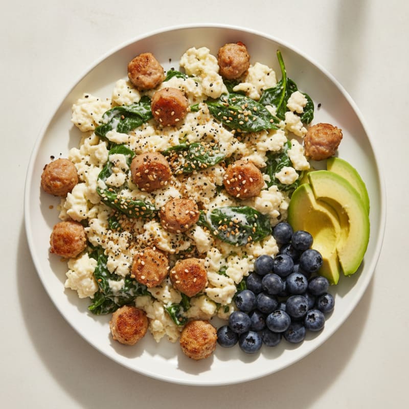 Egg White Spinach Scramble with Turkey Sausage