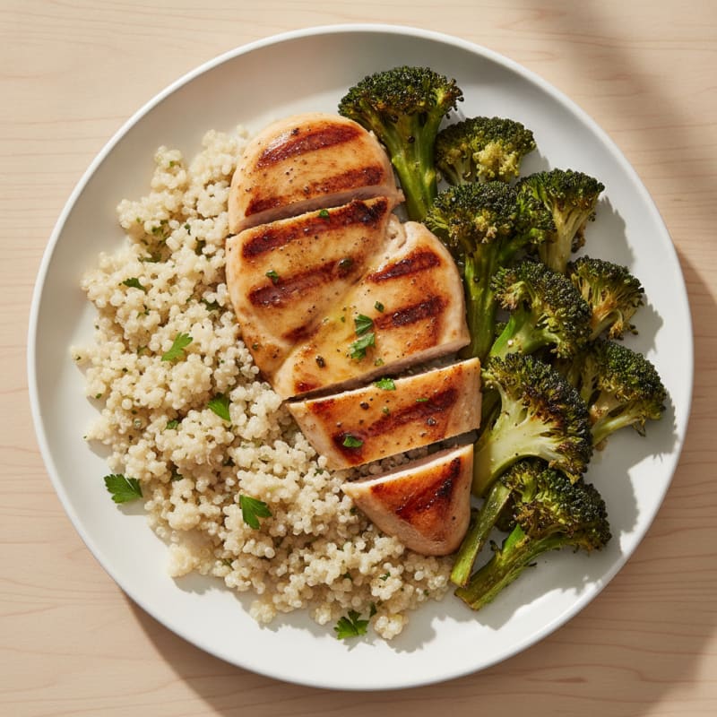 Grilled Chicken Breast with Quinoa and Roasted Broccoli