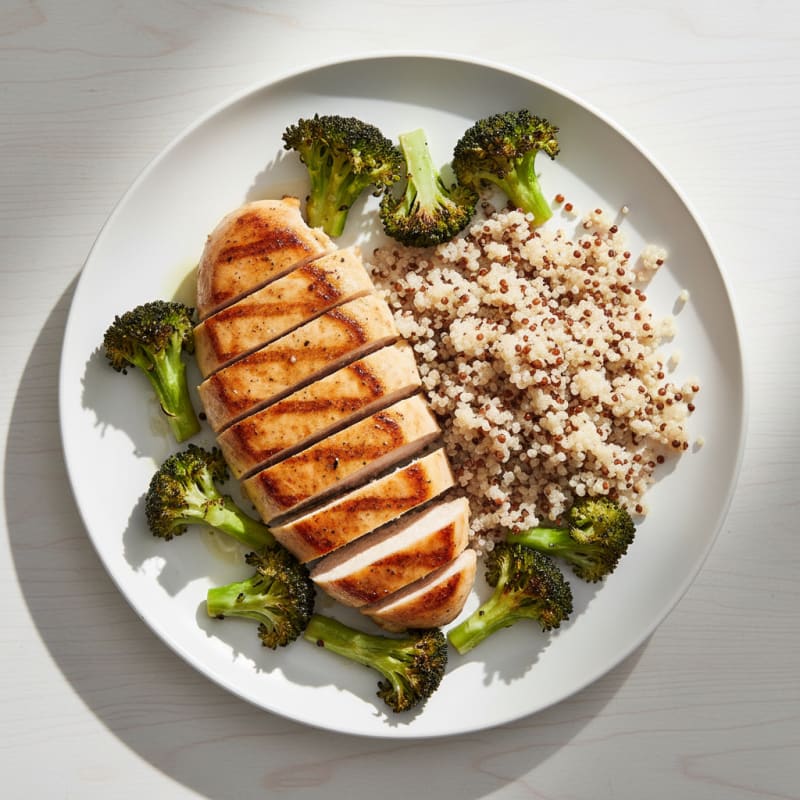 Grilled Chicken Breast with Quinoa and Roasted Broccoli