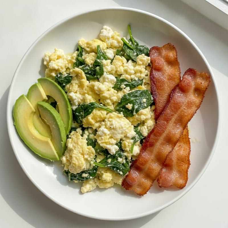 Cottage Cheese Scramble with Spinach and Turkey Bacon