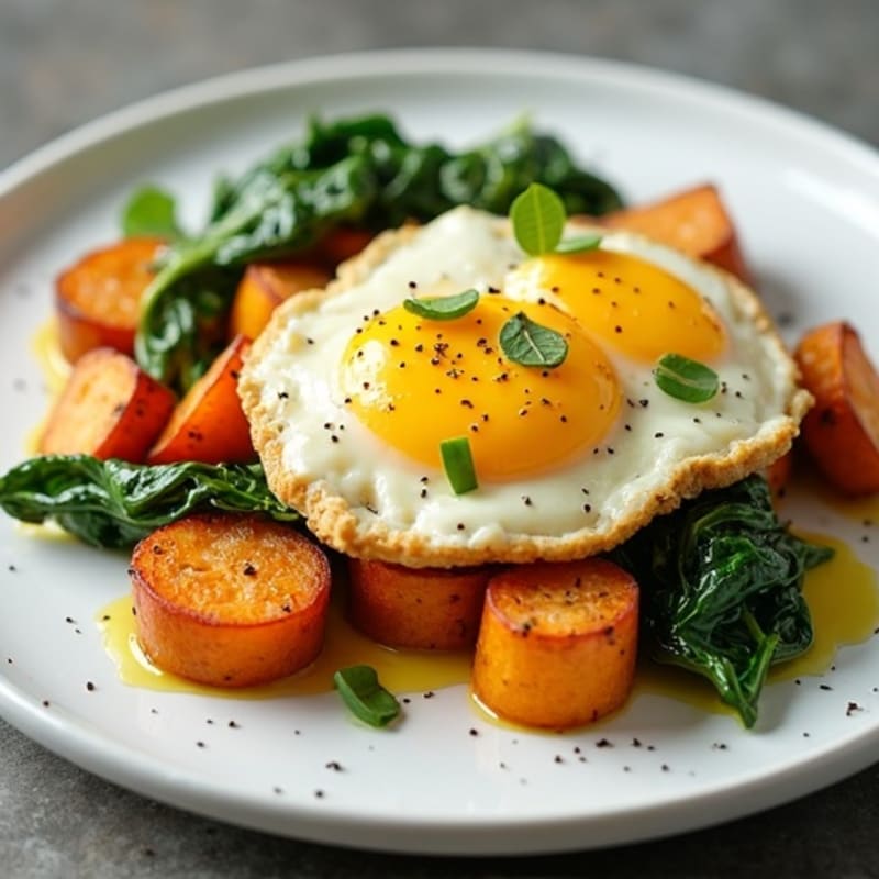 Egg White Scramble with Roasted Sweet Potatoes and Spinach