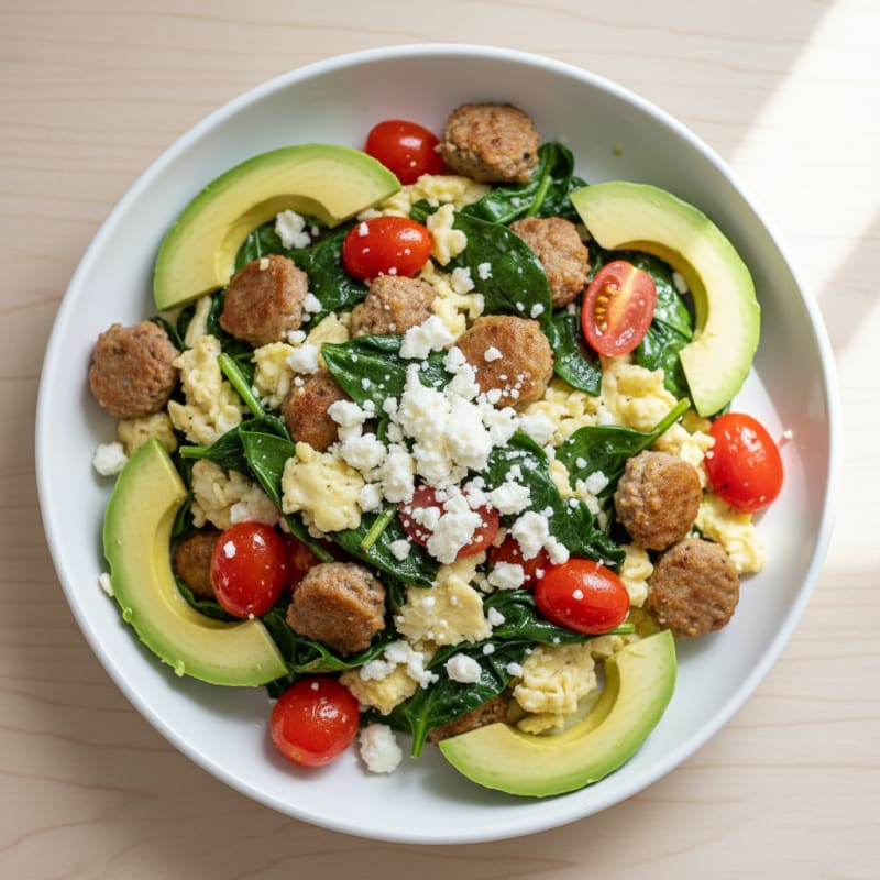 Egg White and Spinach Scramble with Turkey Sausage