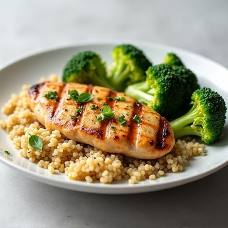 Grilled Chicken Breast with Quinoa and Steamed Broccoli