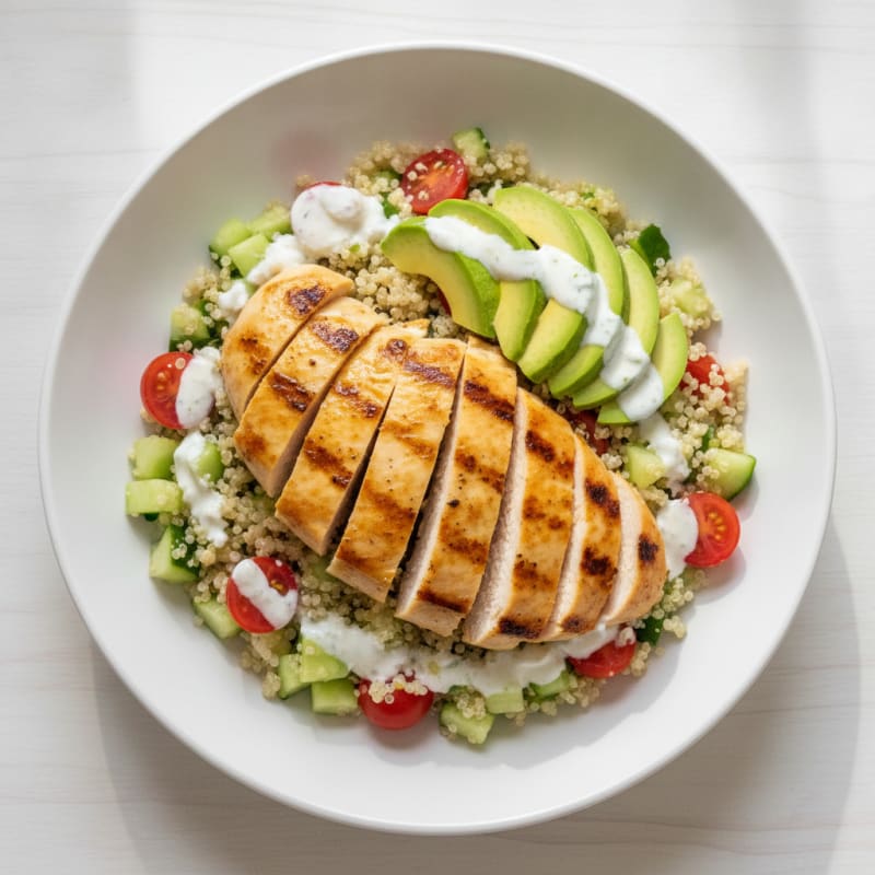 Grilled Chicken Breast with Avocado and Quinoa Salad