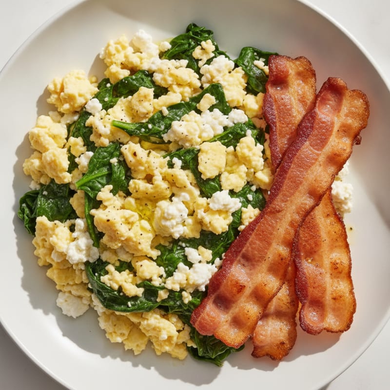 Cottage Cheese Scramble with Spinach and Turkey Bacon