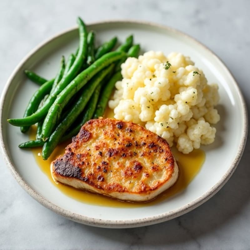 Seared Turkey Breast with Steamed Green Beans and Mashed Cauliflower