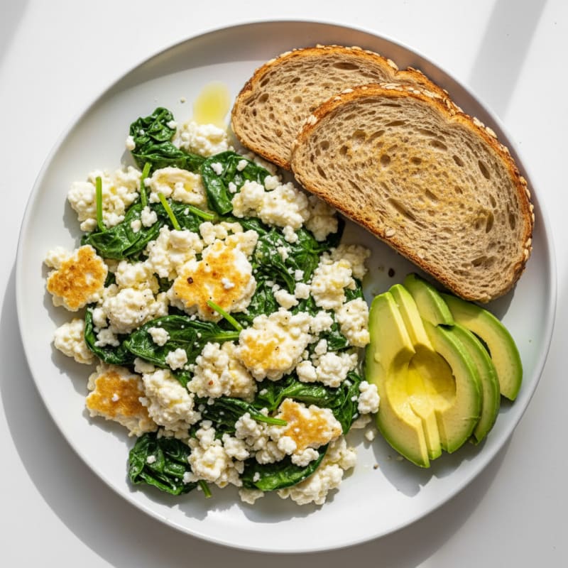 Cottage Cheese and Egg White Scramble with Sautéed Spinach