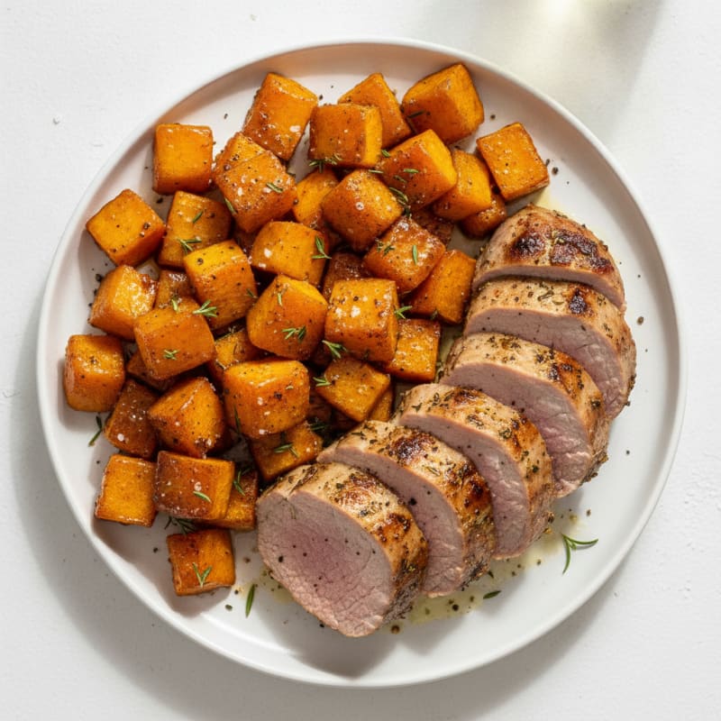 Roasted Pork Tenderloin with Maple-Glazed Sweet Potatoes and Squash