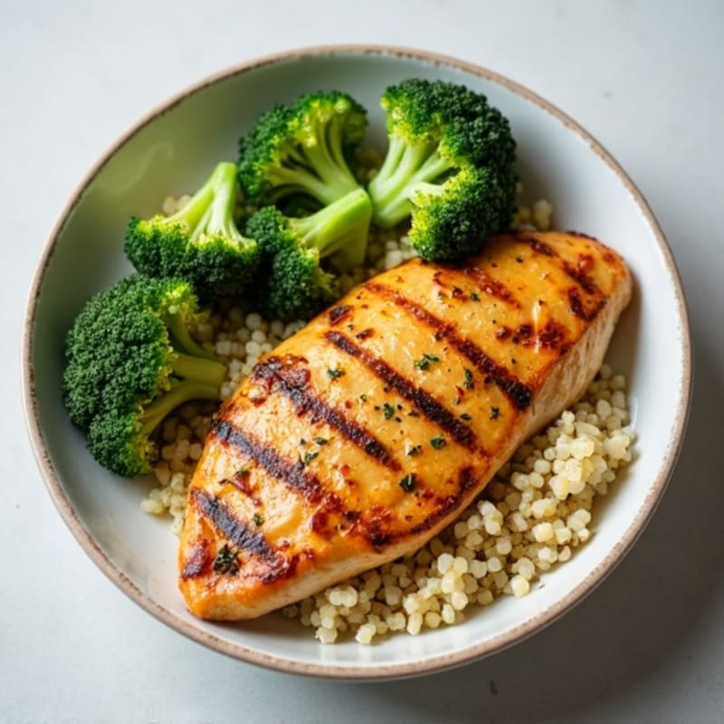 Grilled Chicken Breast with Quinoa and Roasted Broccoli