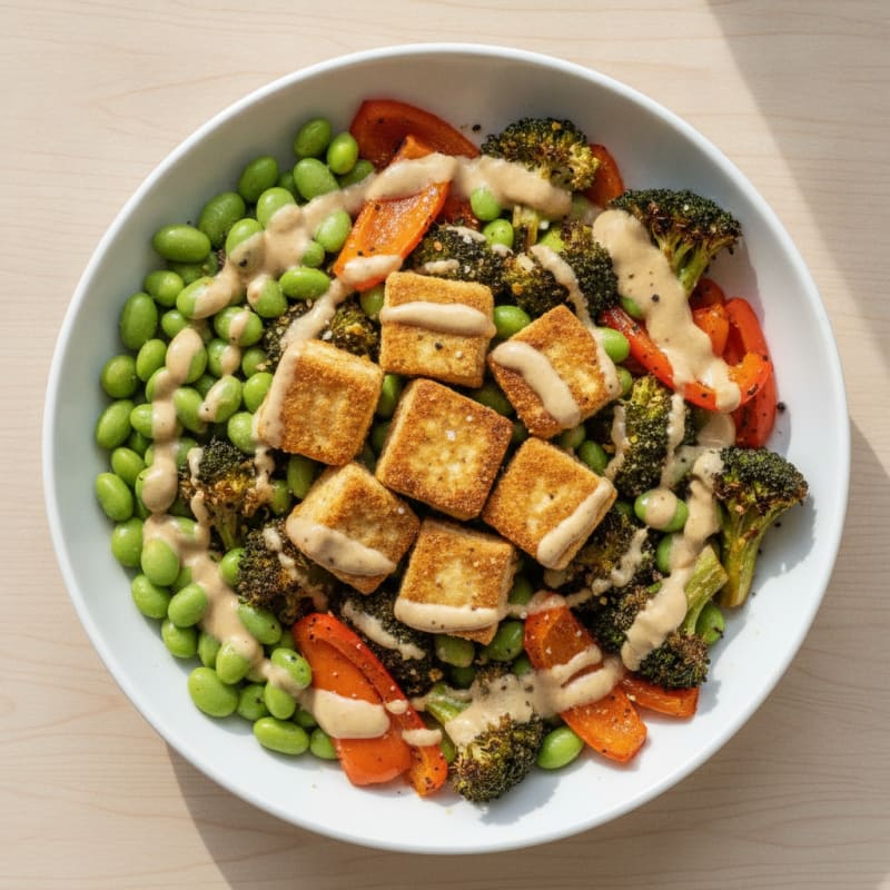 Roasted Vegetable Buddha Bowl with Tahini Dressing