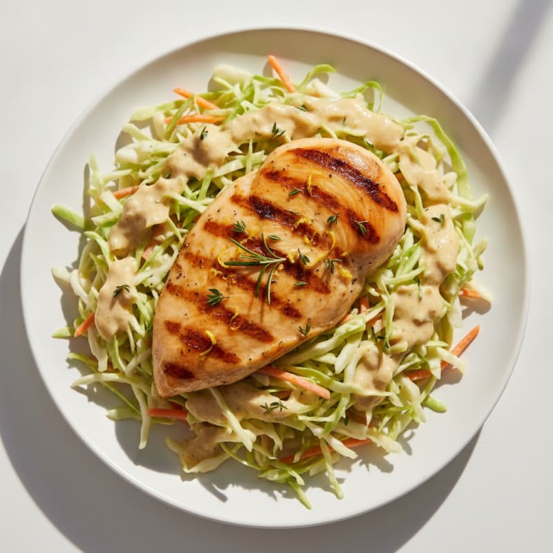 Grilled Chicken Breast with Crunchy Cabbage Slaw and Light Yogurt Dressing