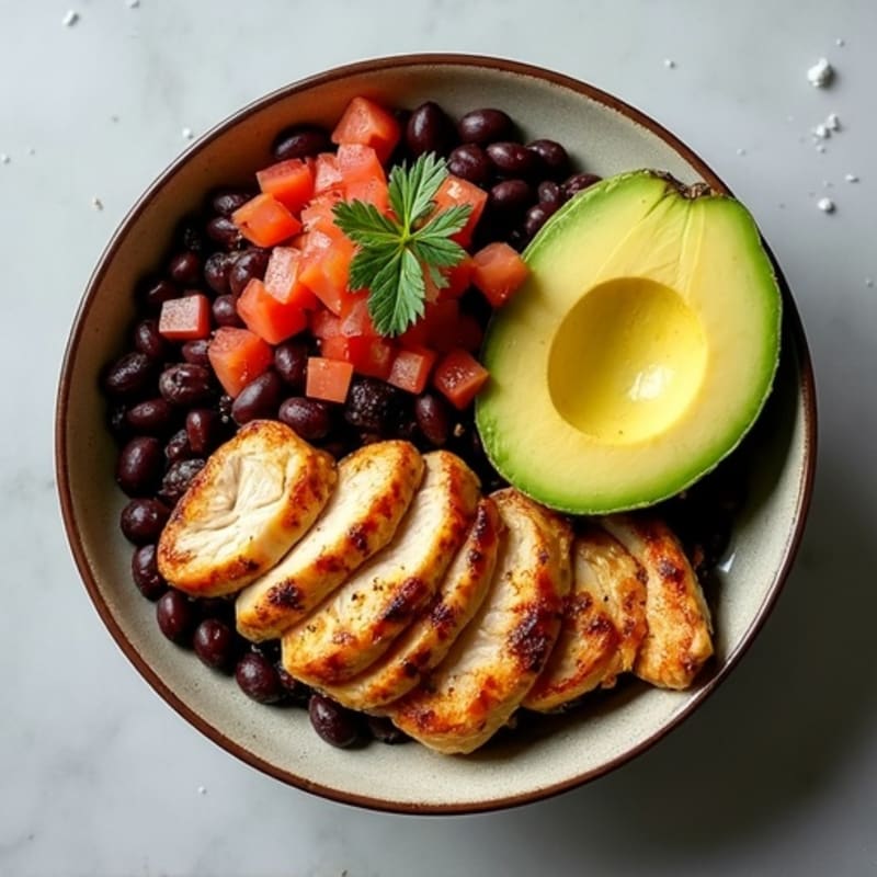 Chicken and Black Bean Bowl with Fresh Pico de Gallo and Creamy Avocado