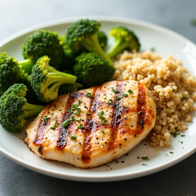 Grilled Chicken Breast with Roasted Broccoli and Quinoa