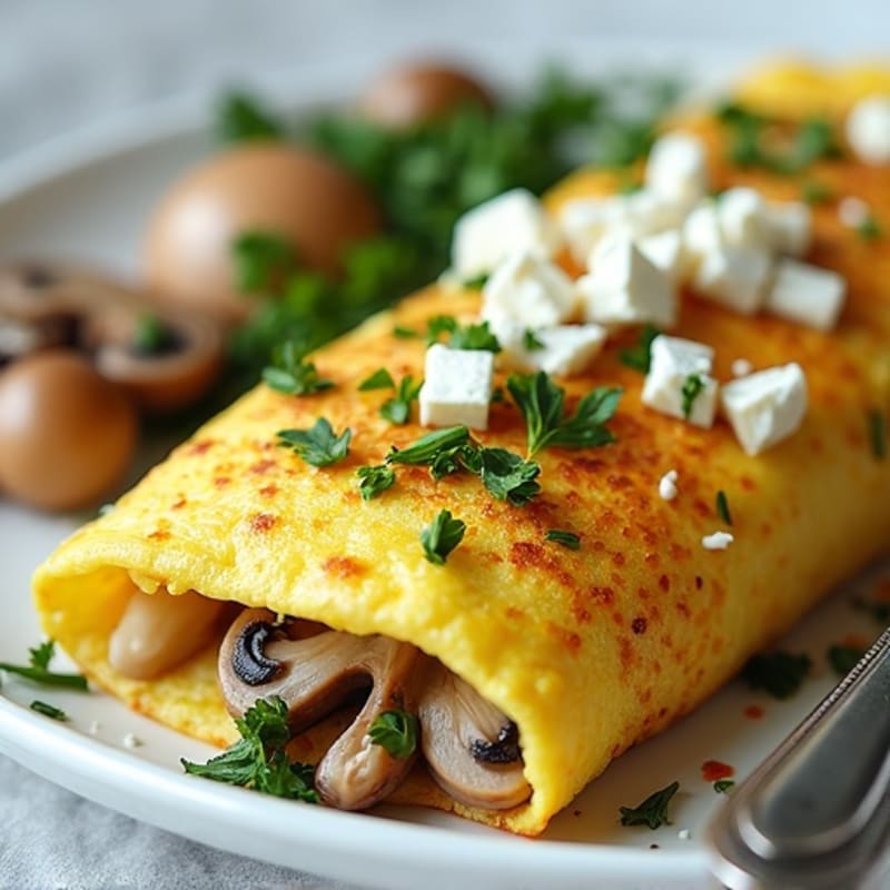 Fluffy Egg White Omelet with Fresh Herbs and Sautéed Mushrooms