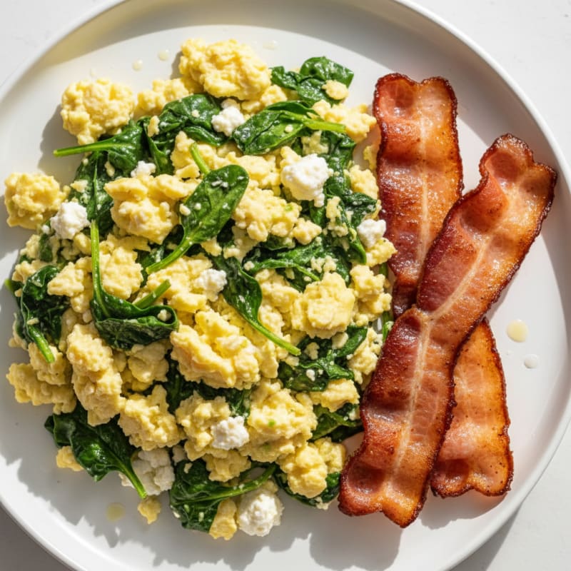Cottage Cheese Scramble with Spinach and Turkey Bacon