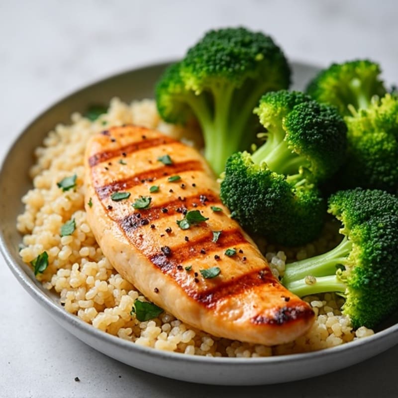 Grilled Chicken Breast with Quinoa and Roasted Broccoli