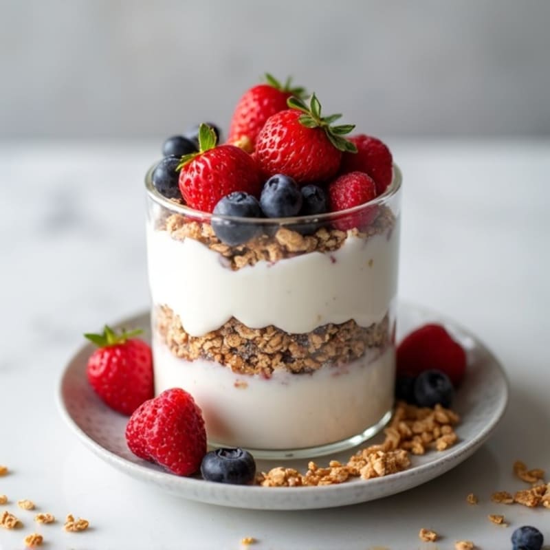 Creamy Greek Yogurt Parfait with Protein Granola and Chia Seeds